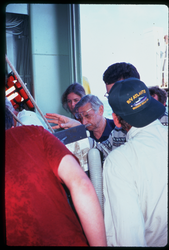 Holger Jannasch looking at the samples retrieved from Alvin.