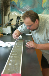Liviu Giosan working with a core sample in McLean.