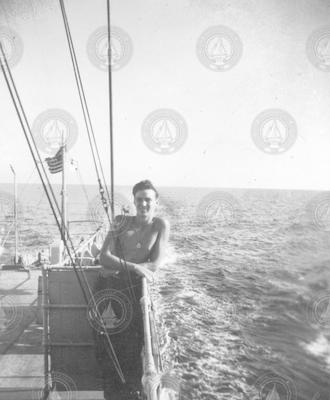 Roger English on deck of Mentor