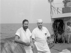 Calvin Karram and Louis Copestick posing on deck