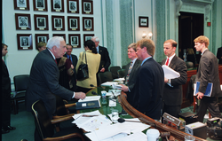 Senator Frank Lautenberg greeting Bill Curry