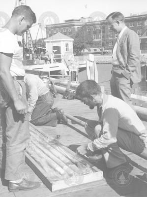 John Brackett Hersey (standing, r) and core samples