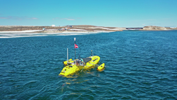ASV ChemYak running a mission along Cambridge Bay, Nunavut coastline.
