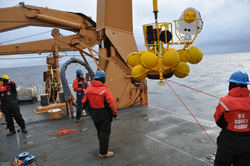Deployment of Pickart's profiling tripod mooring with Arctic Winch attached.