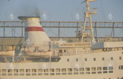 Akademik Vernadskii in unknown port, sideview midships