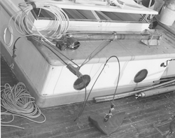 Telemetering depth meter on deck of Blue Dolphin