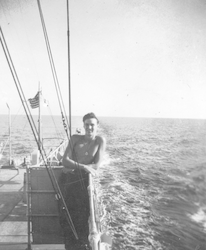 Roger English on deck of Mentor