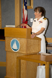 Captain Heidemarie Stefanyshyn-Piper giving her presentation.