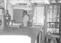 Unidentified man in lab aboard R/V Chain.