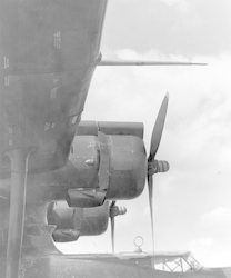 View of propellers and instrument aboard PBY aircraft