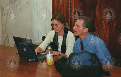 Ruth Curry and Paul Epstein prepare for the briefing