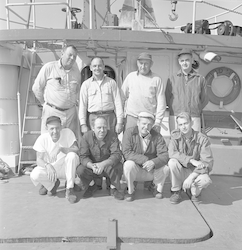 Crew members of Gosnold on the foredeck.