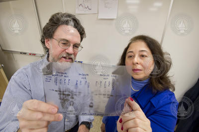 Mark Hahn and Diana Franks working in the lab.