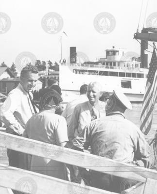 Columbus Iselin (left) and Henry Bigelow on the WHOI dock.