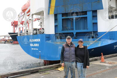 Charles Flag (Stony Brook) and Magdalena Andres with M/V Oleander.