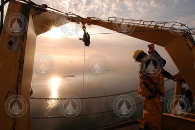 An early morning CTD cast off the stern.