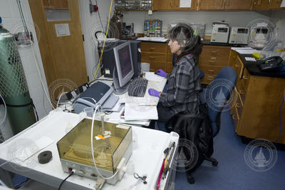 JP student Sarah Rosengard working in the Clark AMS Lab.