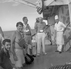 Men on deck during line crossing ceremony.