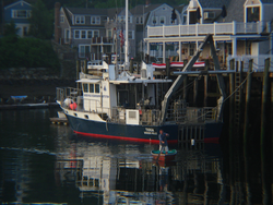 R/V Tioga tied up in Rockport Harbor, MA during a HAB research cruise.