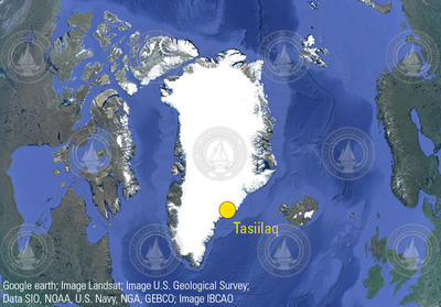 Google Earth map showing location of Tasiilaq, Greenland.