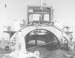 Early Lulu before bridge, crew has Alvin on rope