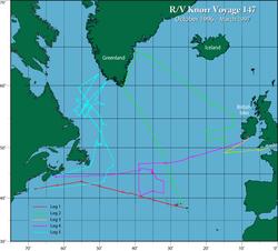Cruise track showing the 5 legs of R/V Knorr voyage KN147.