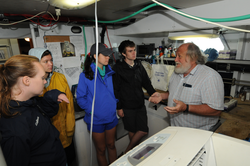 Jim Doutt teaching the students about sidescan sonar technology.
