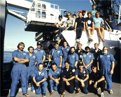 Group picture of RMS Titanic survey expedition research team on Atlantis II.