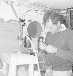 Charles Yentsch working in main lab aboard Bear