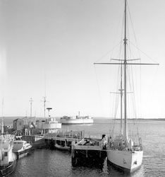 Aries at WHOI dock, ferry in background