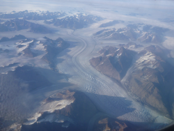 Aerial view of a Greenland glacier.