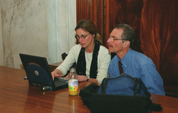 Ruth Curry and Paul Epstein prepare for the briefing