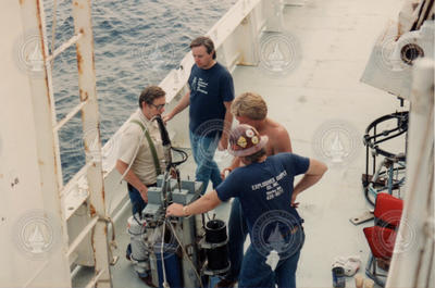 Four barrel underwater explosives launcher prepped and ready to deploy.