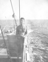 First mate Ed Watson on deck of Mentor