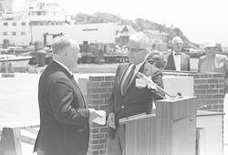 Noel McLean and Paul Fye at Marine Services Building dedication.