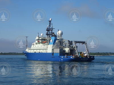 R/V Neil Armstrong pulls away from the dock heading for Irminger Sea.