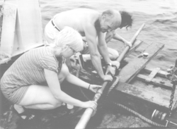 Phyllis Laking Hunt and William Lambert with coring tube