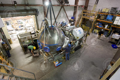 Alvin personnel sphere positioned onto the frame.