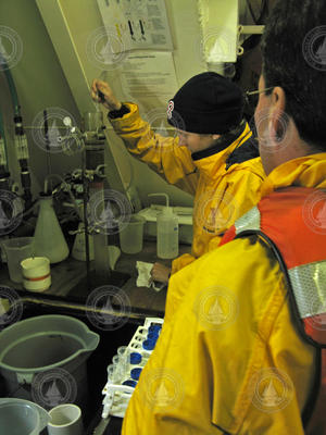 Bryn Warren and Luciano Fernandes process mud samples for Red Tide Cysts.
