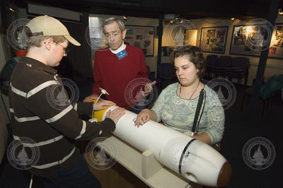 Volunteer Sheldon Holzer showing Perkins students a REMUS vehicle.