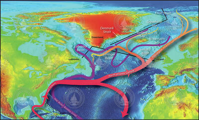North Atlantic currents map.