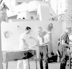 Calvin Karram (left) and William Halpin (right) at barbecue on deck of Chain