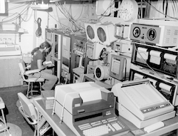 Thomas O'Brien working in lab aboard Knorr