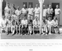 1969 Geophysical Fluid Dynamics program group on porch of Walsh cottage.