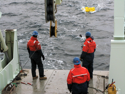 Mooring recovery operations onboard RV Knorr.