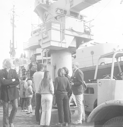 People at WHOI dock at R/V Chain arrival after MODE Experiment.