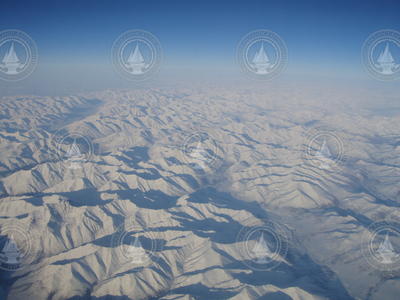 Aerial view of the Arctic Circle rugged terrain.