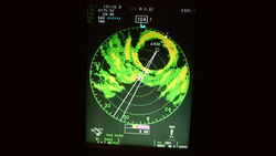 View of radar in Hurricane Hunter aircraft monitoring hurricane Irma.