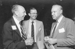 Harold Edgerton, unidentified man, and Gene Brown at reception