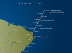Illustration showing the approximate flight path of Air France flight 447.